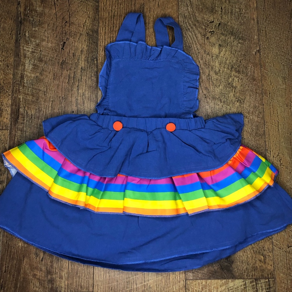 Toddler Girls Ruffles Suspenders Skirt Rainbow and Blue 2T